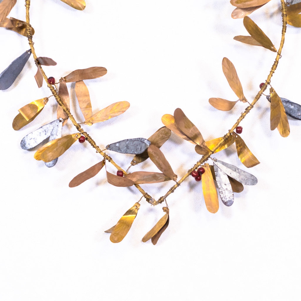 Metal and Wood Heart Wreath with Galvanized Leaves