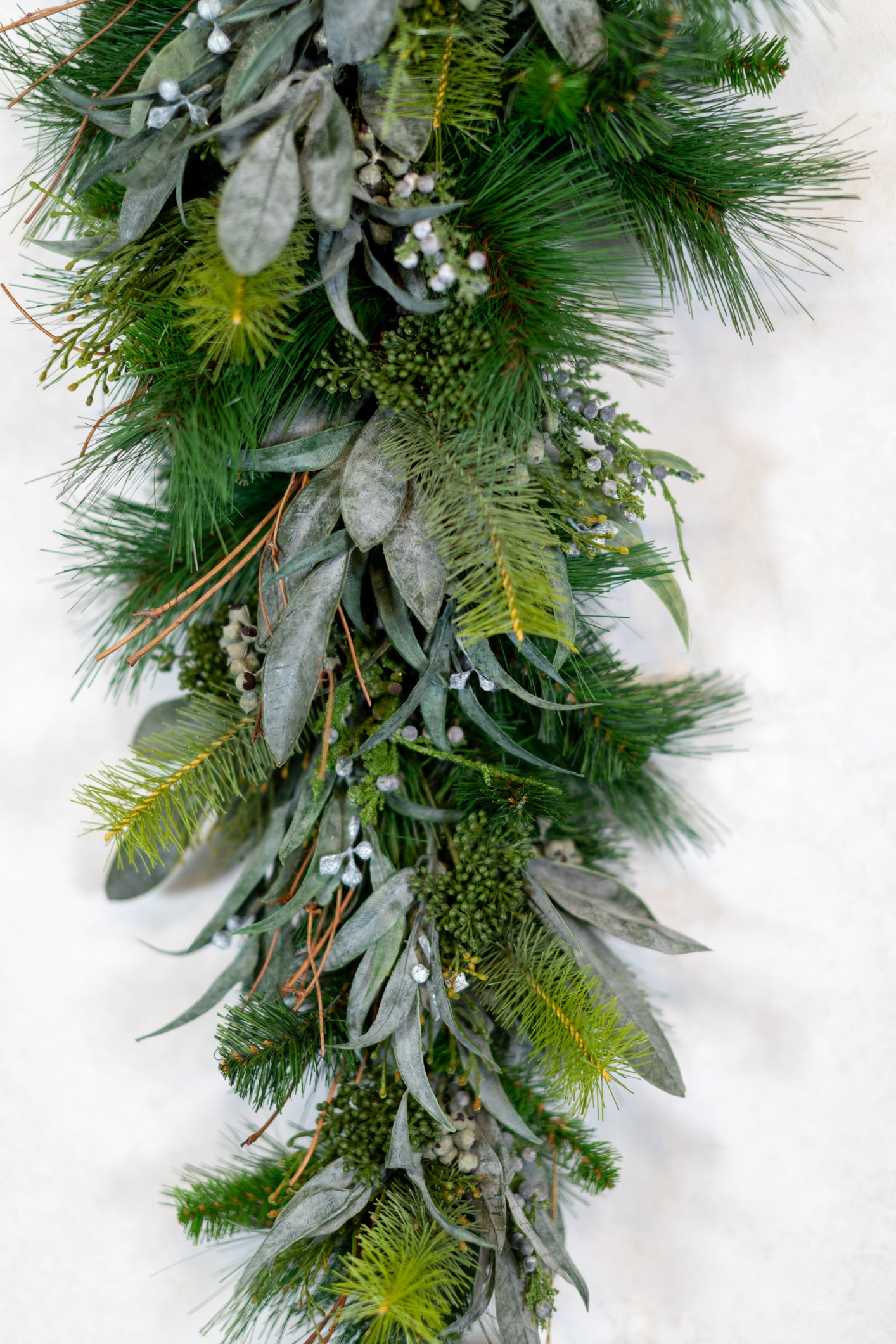 32"L Teardrop Seeded Eucalyptus Pine Down Drop