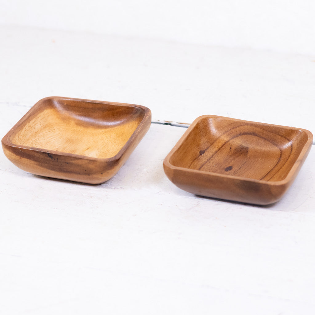 Vintage Monkey Pod Wood Square Dish