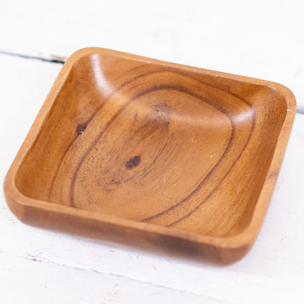 Vintage Monkey Pod Wood Square Dish