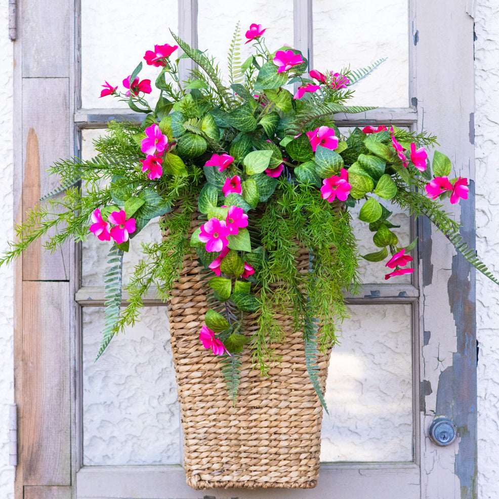 Pink Impatiens Wall Basket