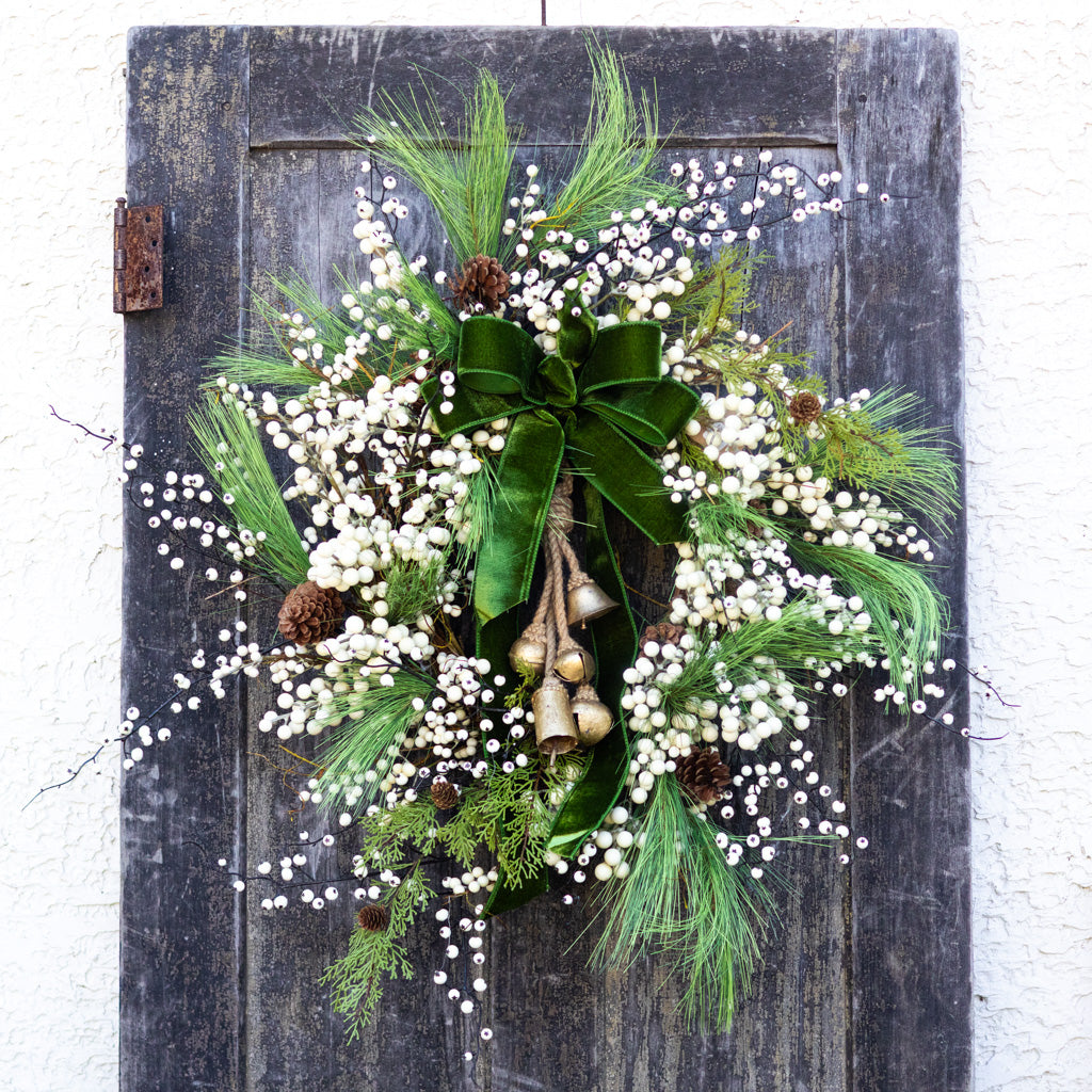 Very Berry White Wreath with Bells