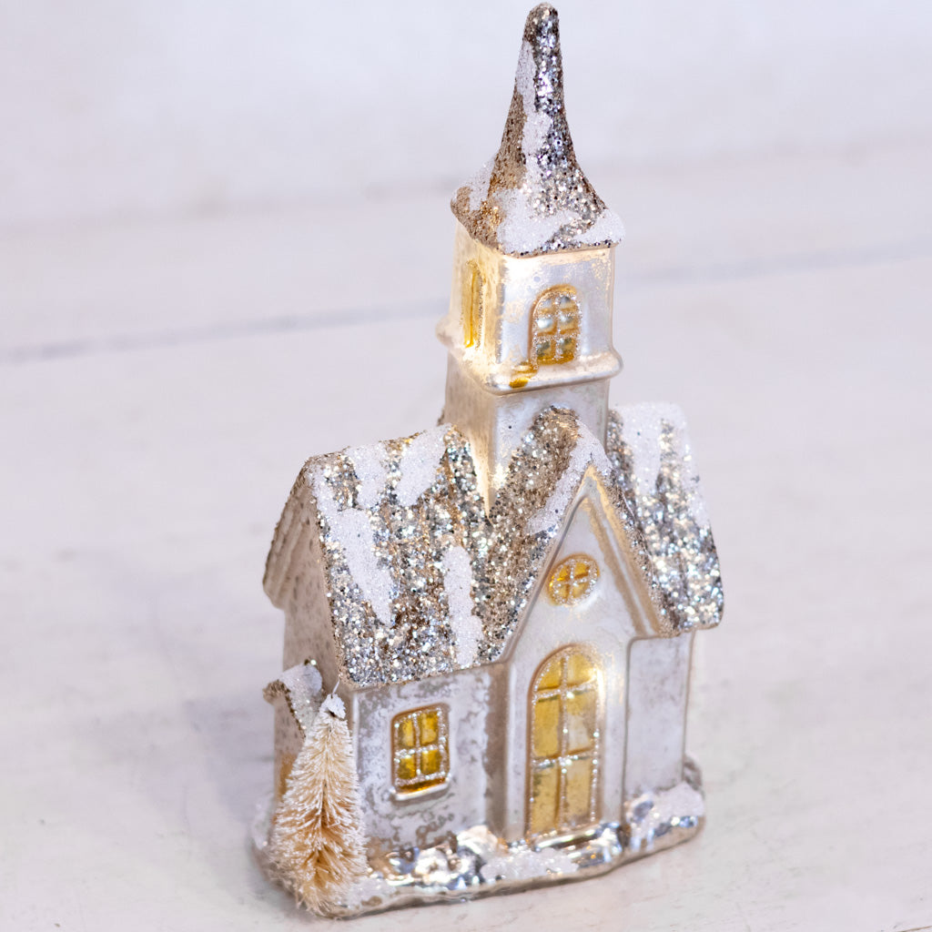 Single Door and Side Window LED Silver Mercury Glass House