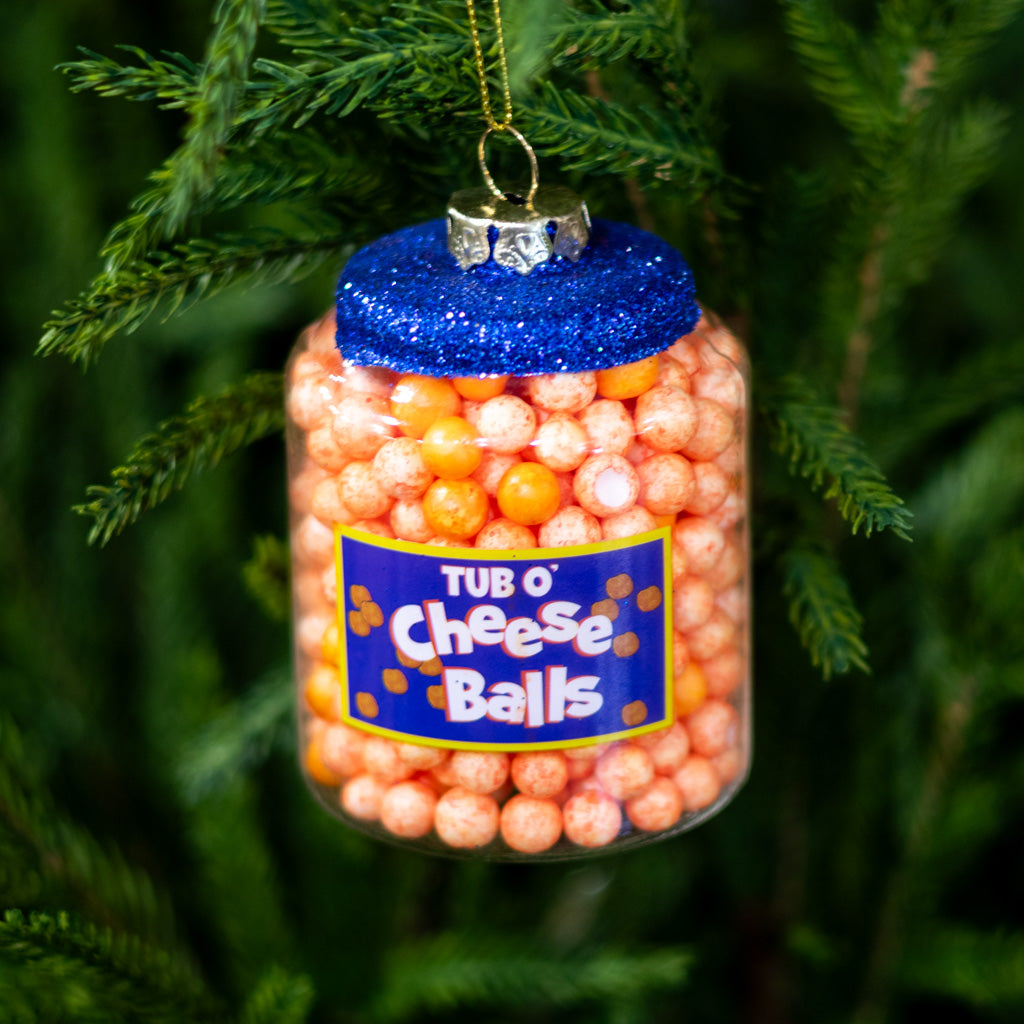 Tub O' Cheese Balls Glass Ornament
