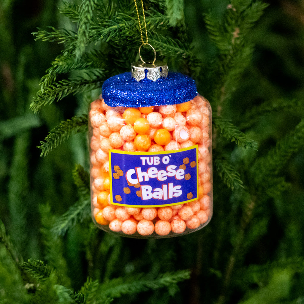 Tub O' Cheese Balls Glass Ornament