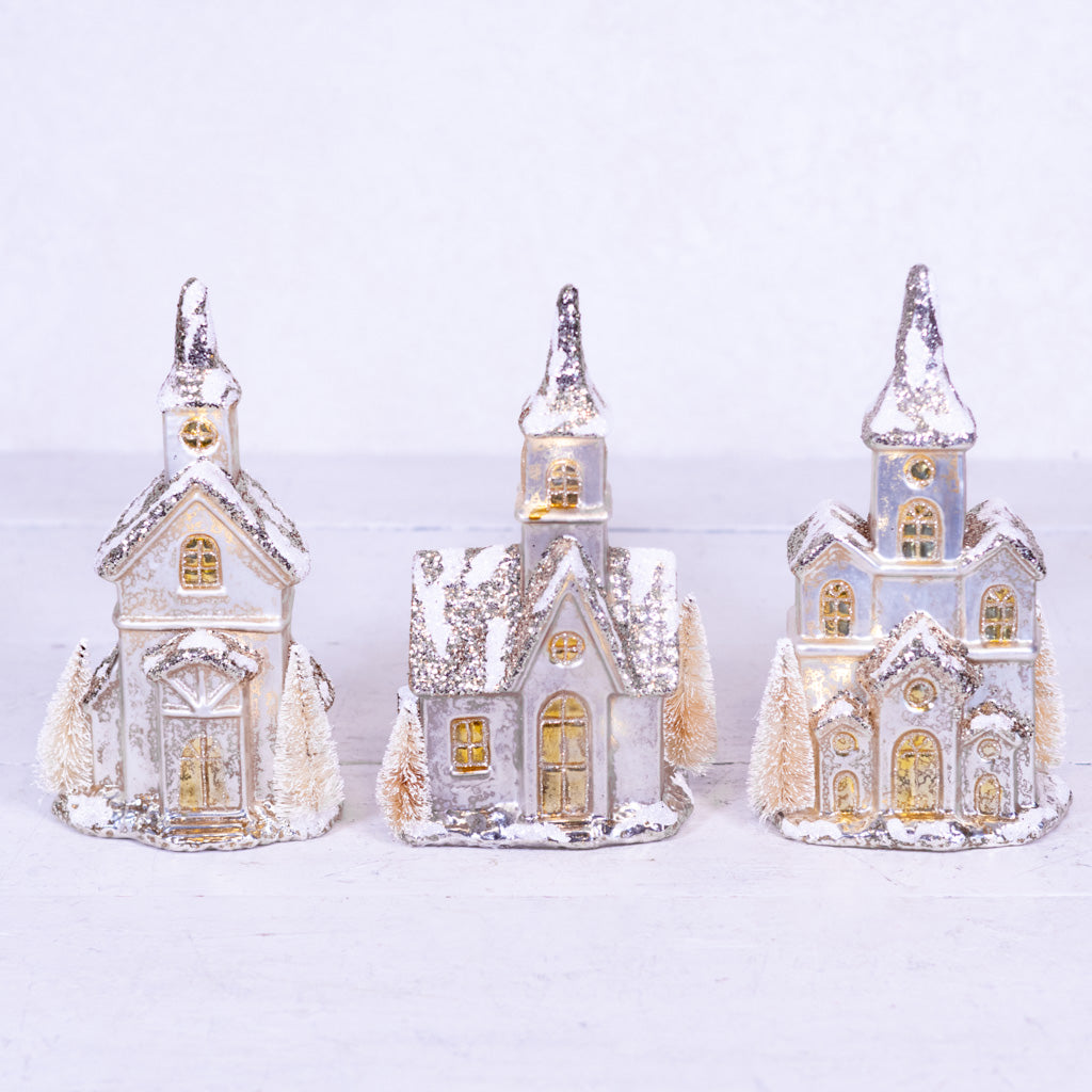 Single Door and Side Window LED Silver Mercury Glass House