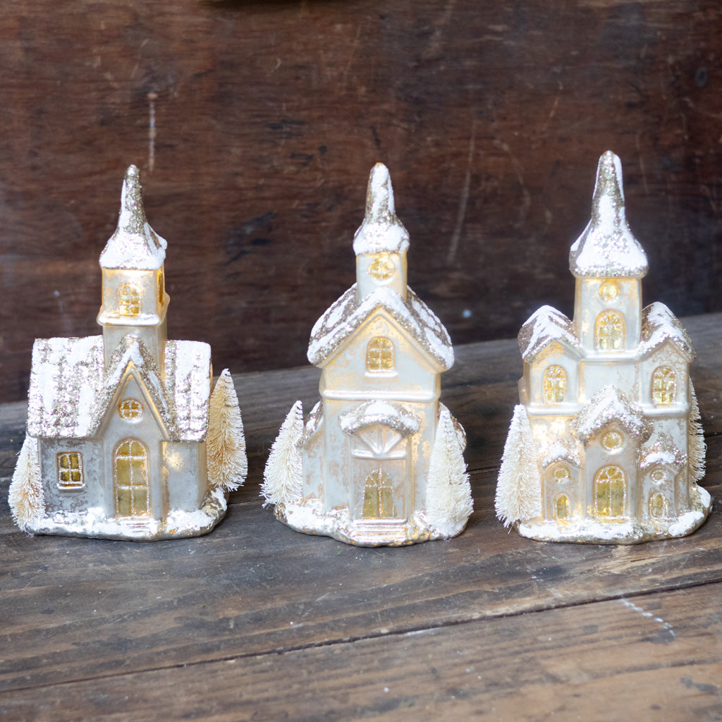 Single Door Glittered LED Silver Mercury Glass House