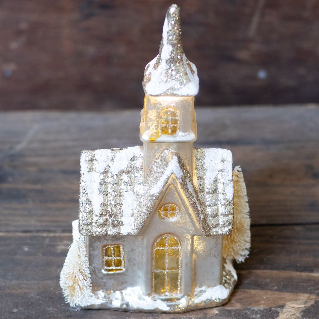 Single Door and Side Window LED Silver Mercury Glass House