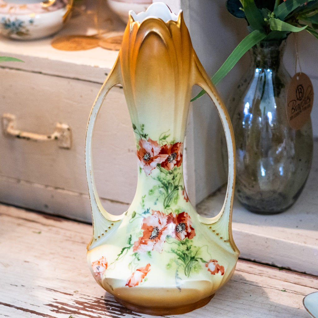 Porcelain Floral Vase with Handles