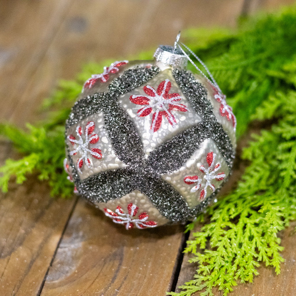 Vintage Glass Fluerette Black Red Ball Ornament