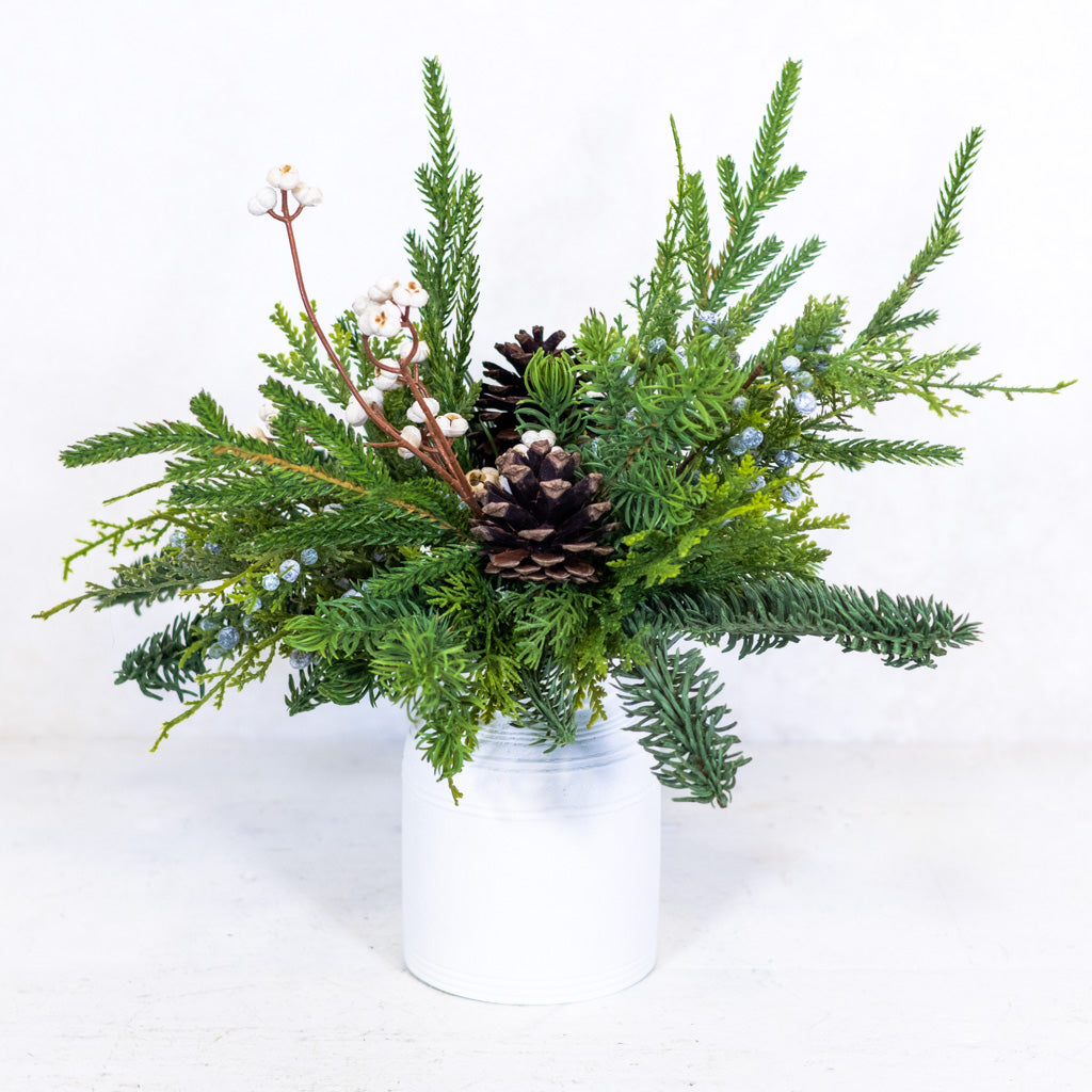 Winter Forest White Bouquet with Container