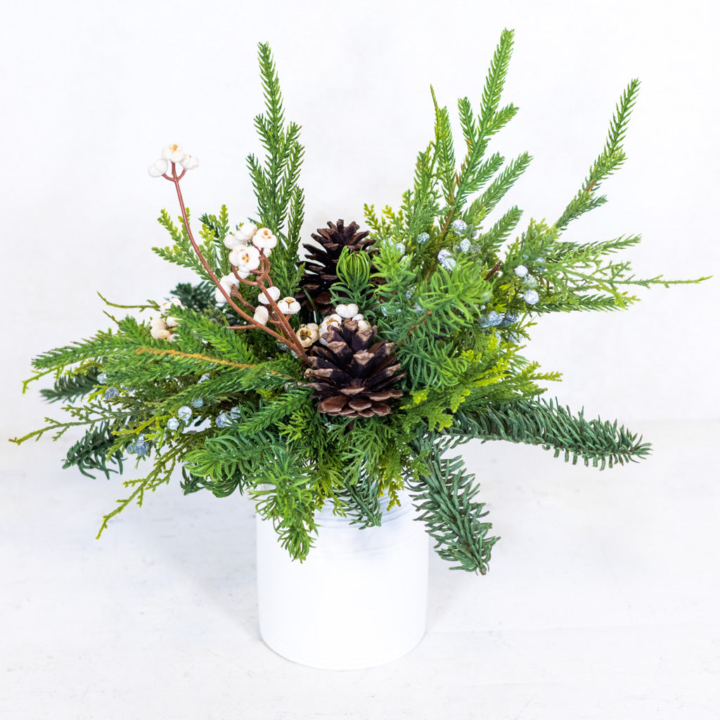 Winter Forest White Bouquet with Container
