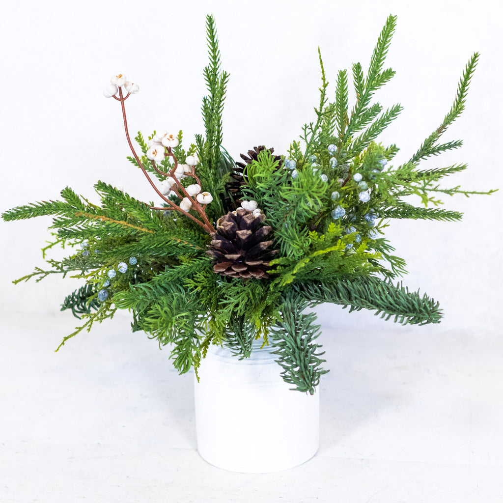Winter Forest White Bouquet with Container