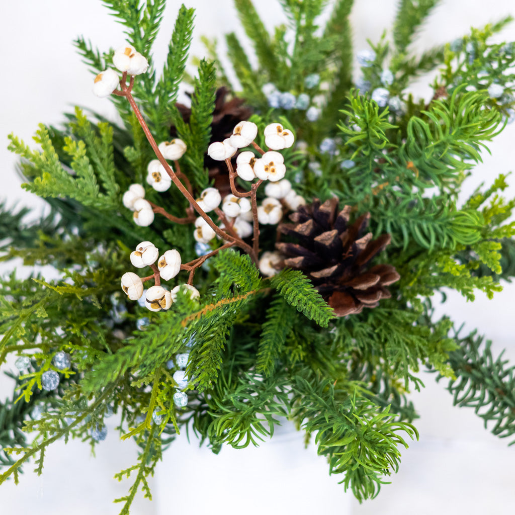 Winter Forest White Bouquet with Container