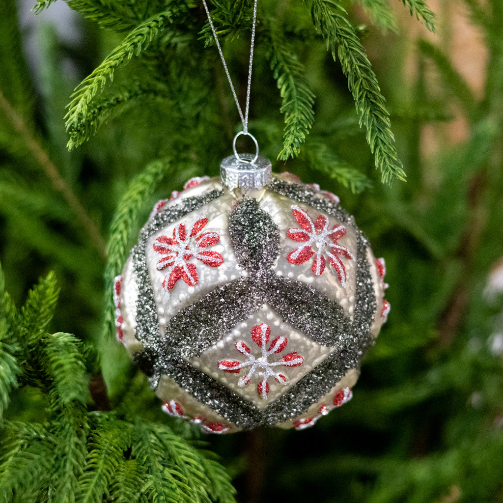 Vintage Glass Fluerette Black Red Ball Ornament