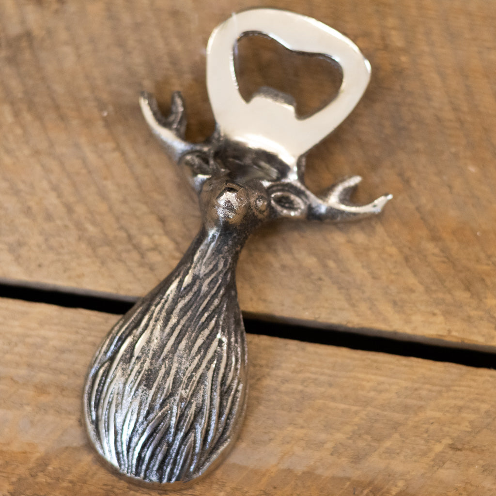 Polished Silver Deer Bust Bottle Opener