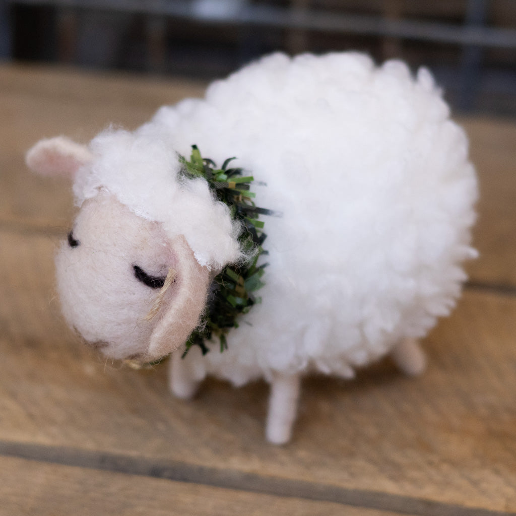 Momma Felt Wooly Sheep with Wreath and Bell Collar