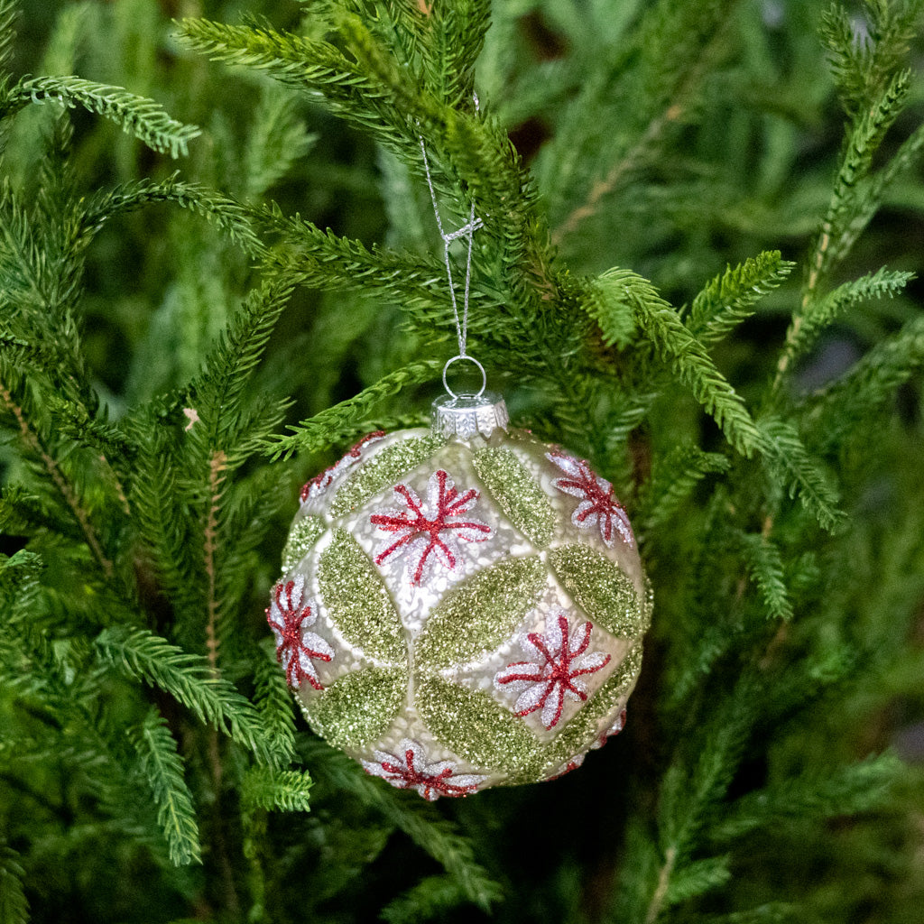 Vintage Glass Fluerette Green Ball Ornament