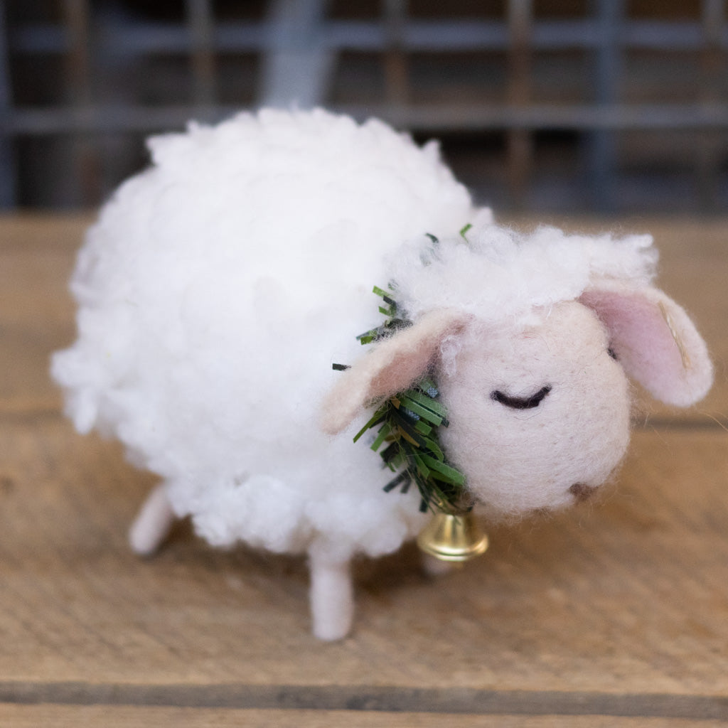 Momma Felt Wooly Sheep with Wreath and Bell Collar