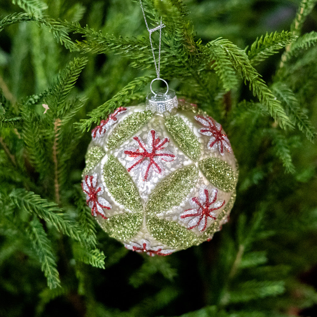 Vintage Glass Fluerette Green Ball Ornament