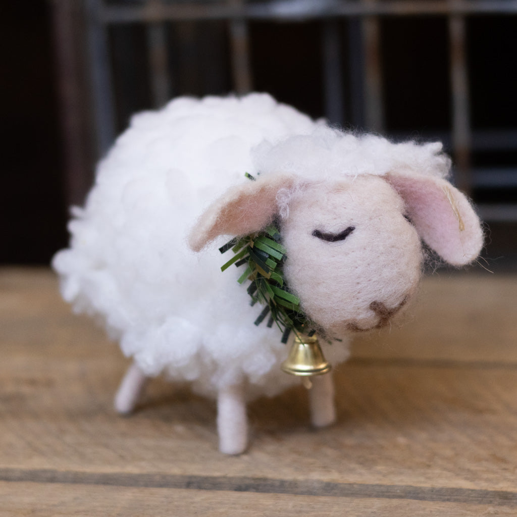 Momma Felt Wooly Sheep with Wreath and Bell Collar