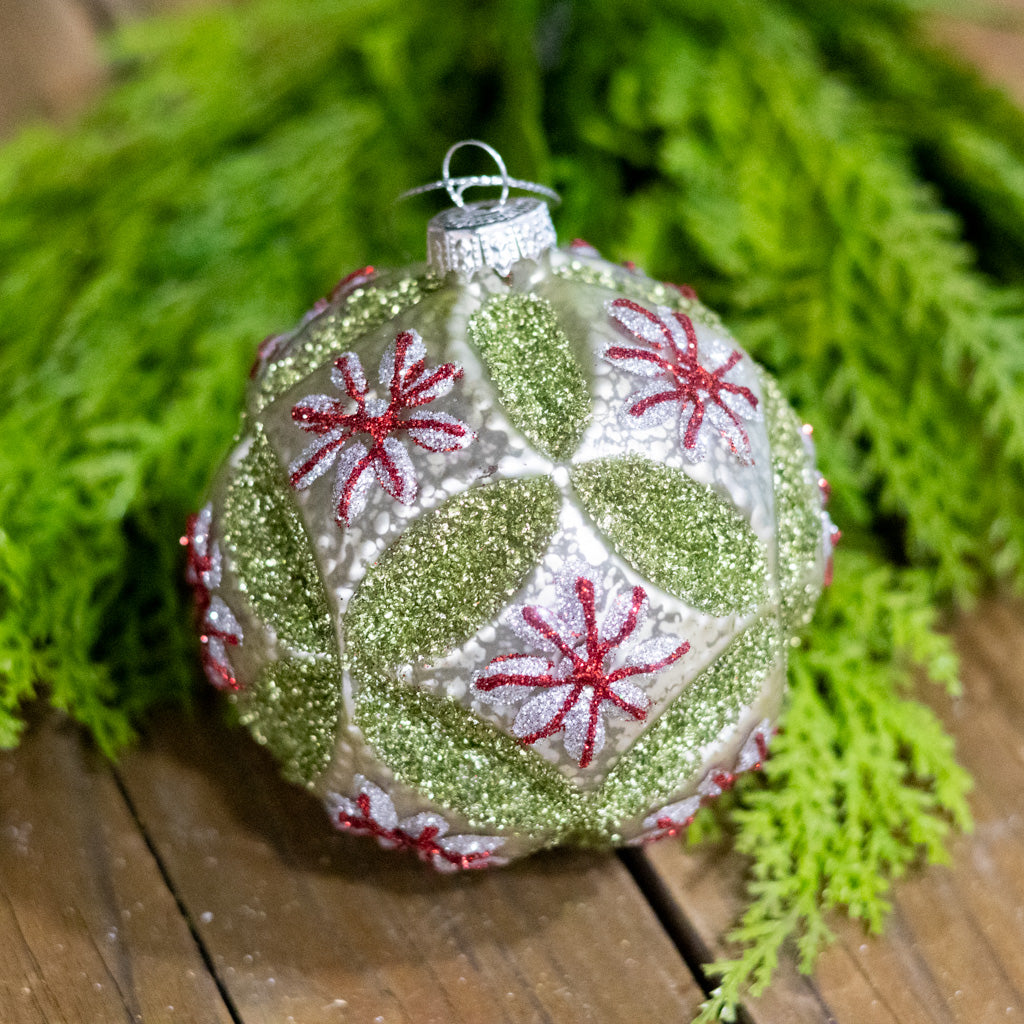 Vintage Glass Fluerette Green Ball Ornament