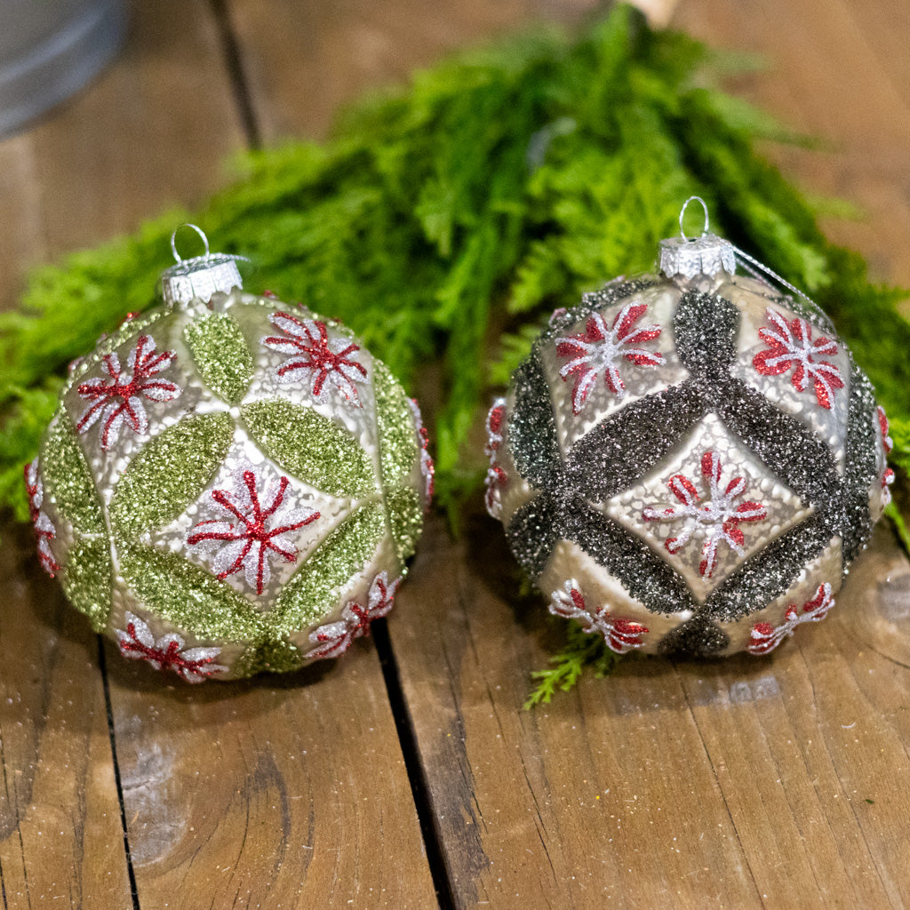 Vintage Glass Fluerette Green Ball Ornament