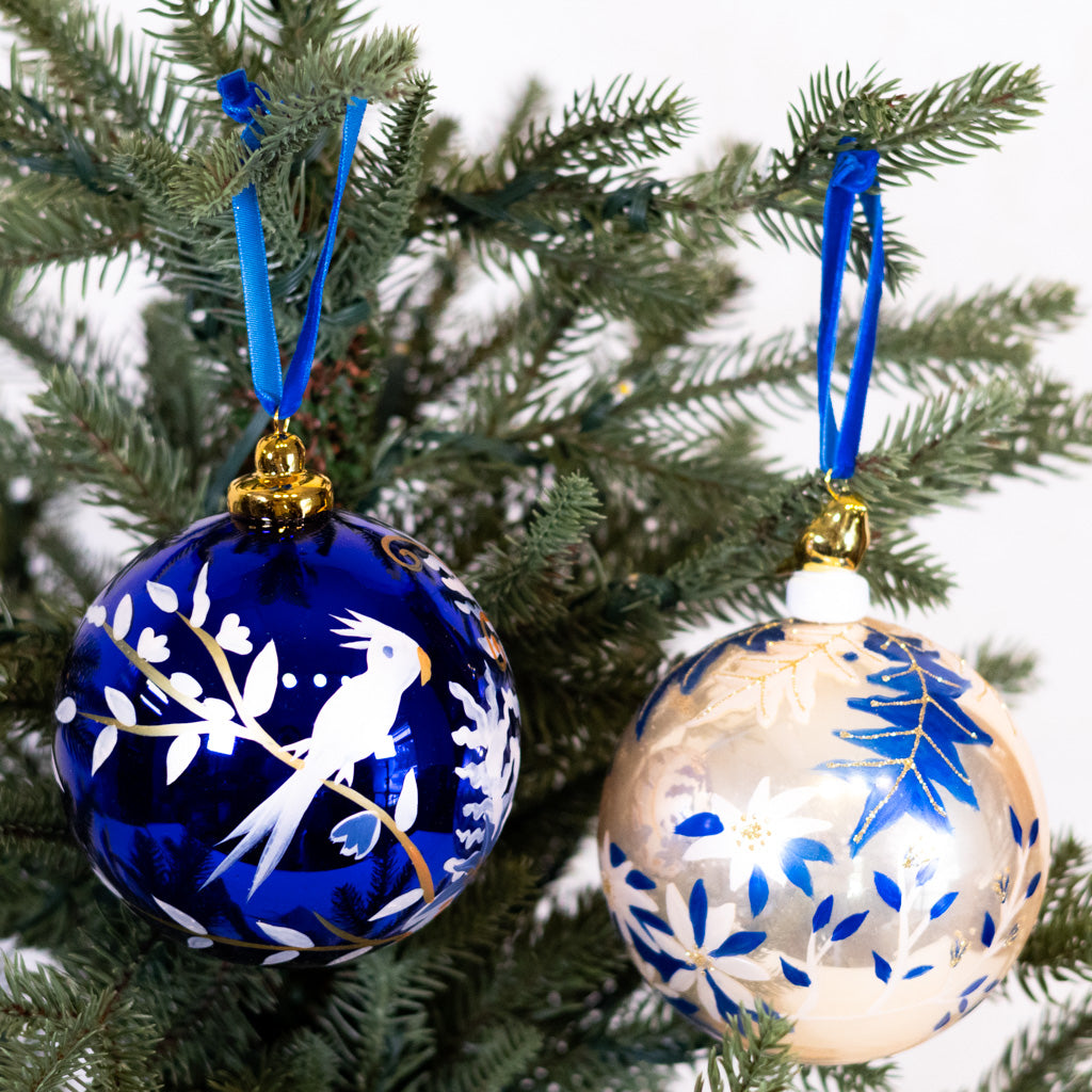 Hand-Blown Song Bird Bauble Shiny Blue Ornament