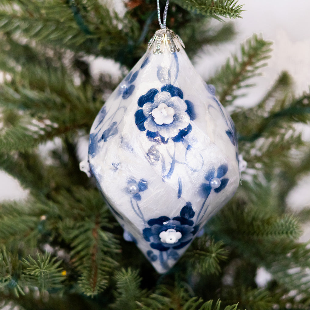Capiz Floral Drop Finial Ornament