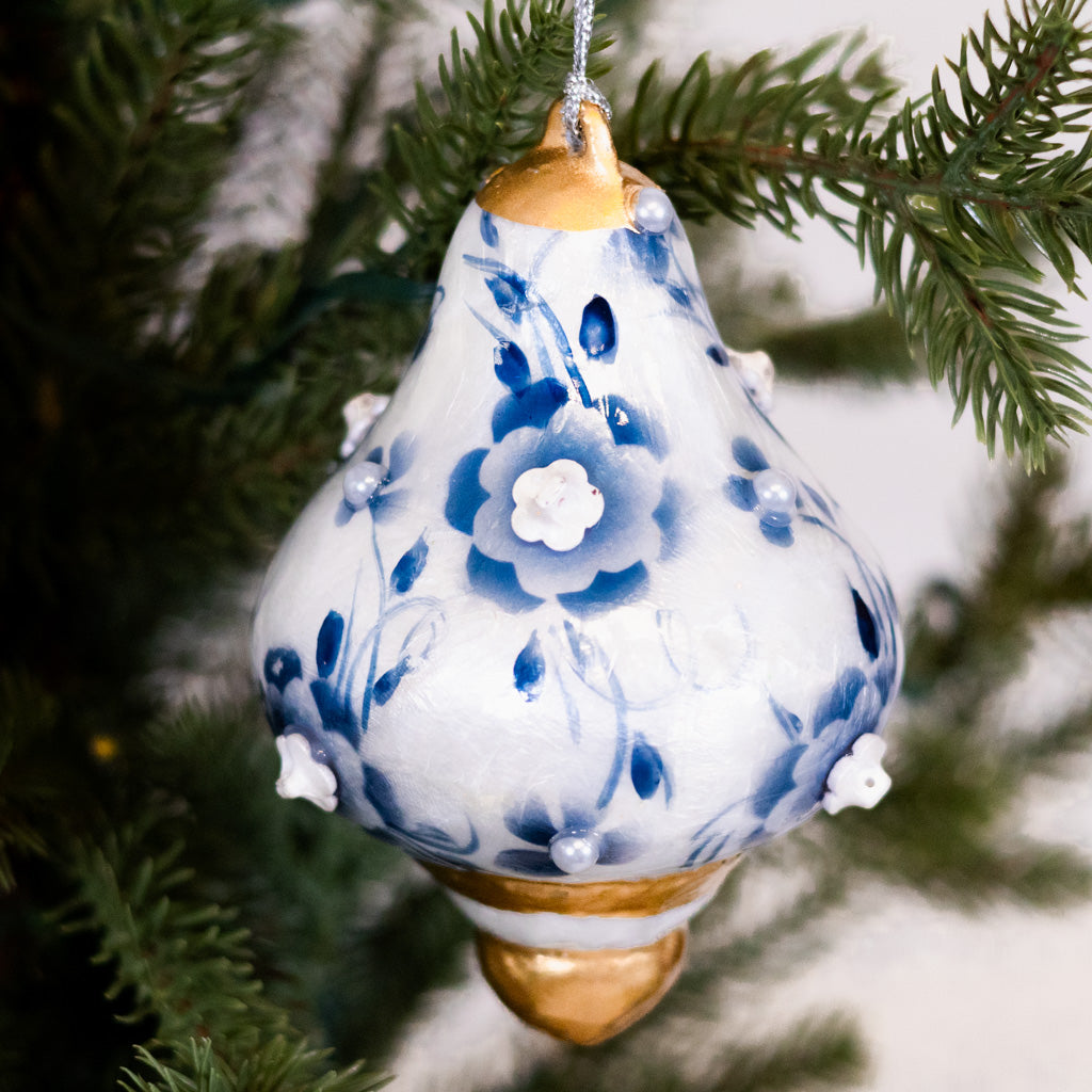 Capiz Floral Drop Finial with Gold Ornament