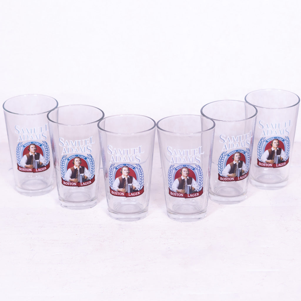 Antique Pint Glass Samuel Adams Boston Lager Brewer Patriot Libby Glass Set Of Six