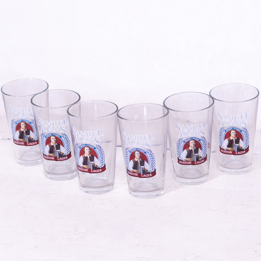 Antique Pint Glass Samuel Adams Boston Lager Brewer Patriot Libby Glass Set Of Six
