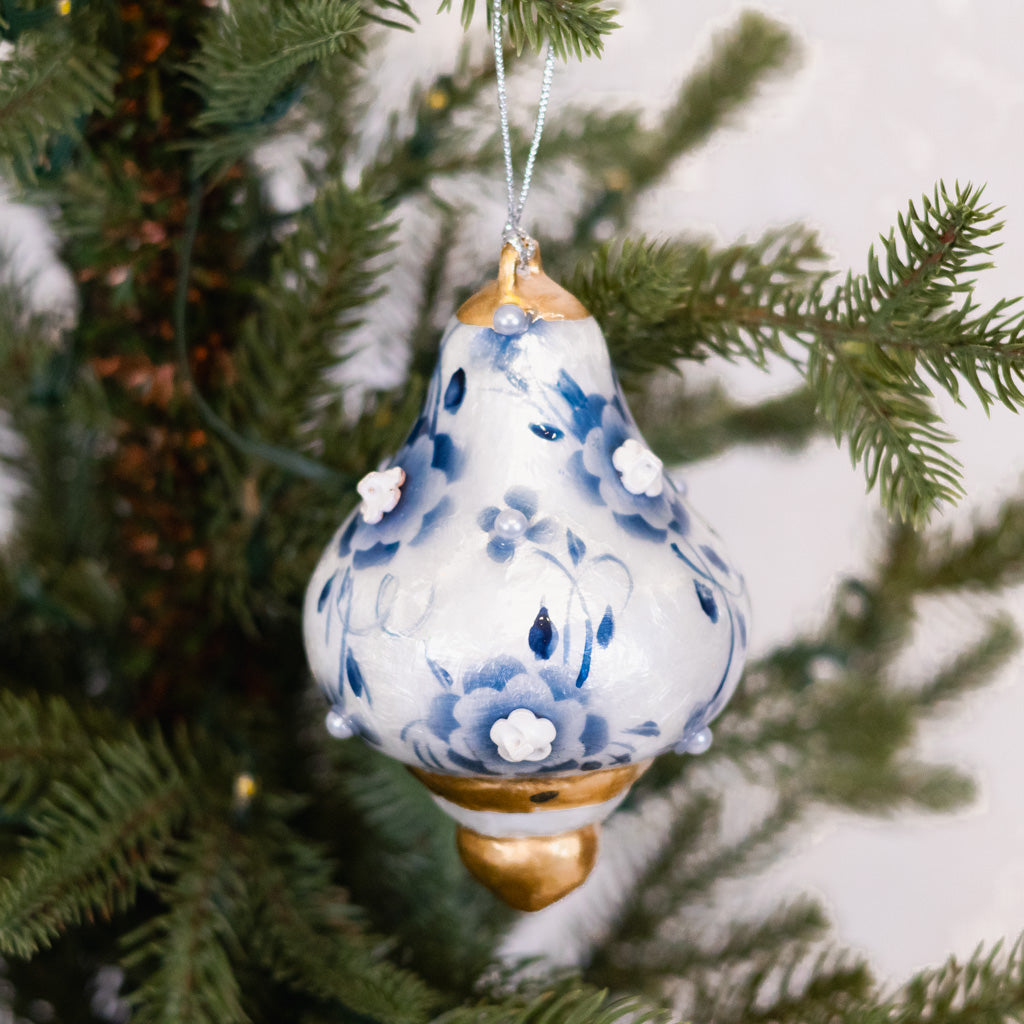Capiz Floral Drop Finial with Gold Ornament