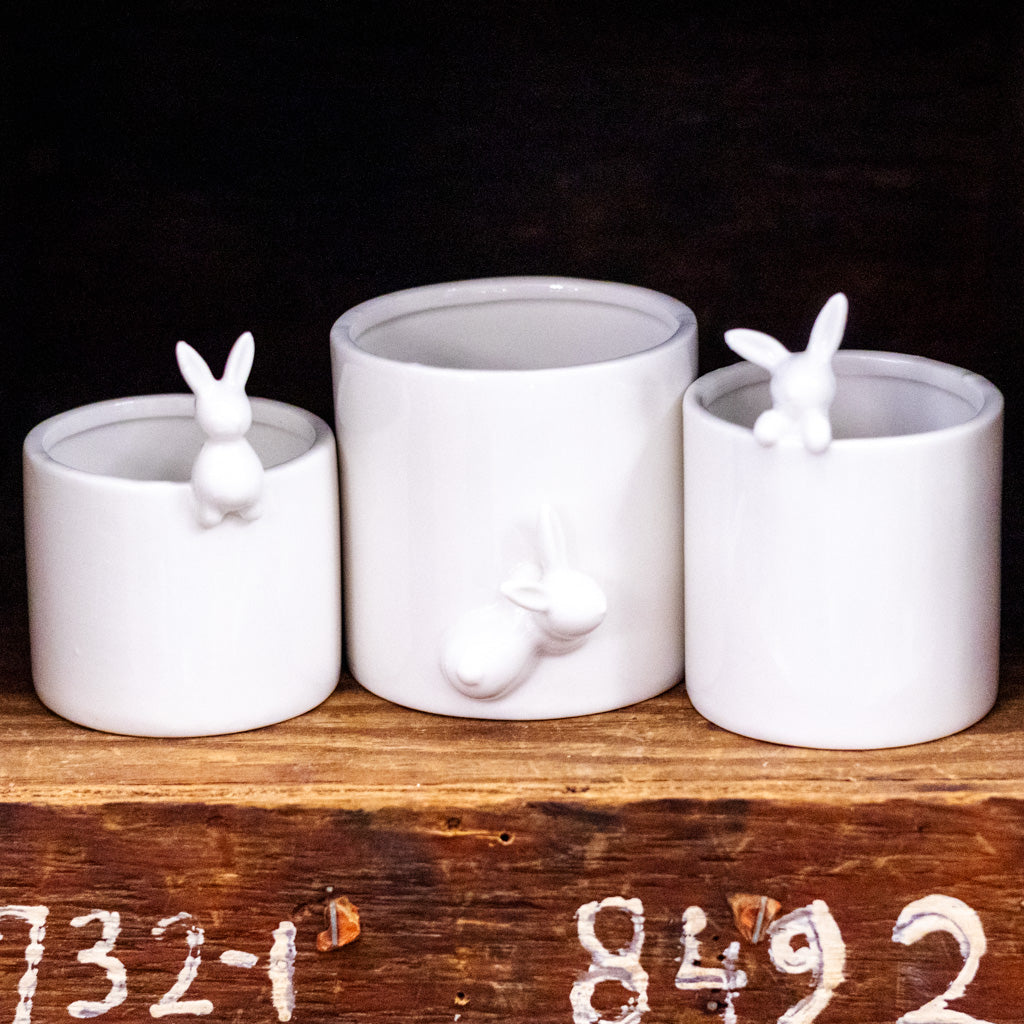 Large Peeking White Bunny Pot