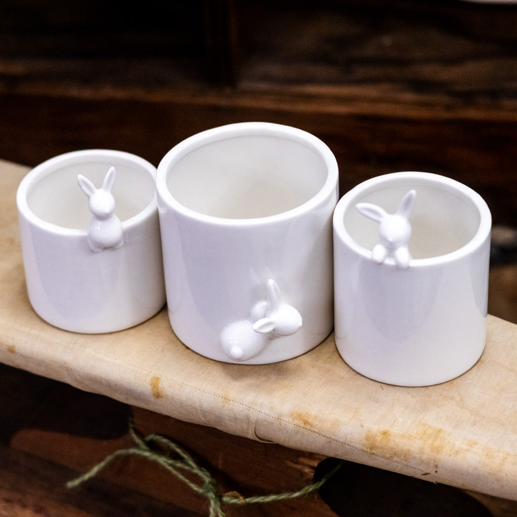 Large Peeking White Bunny Pot