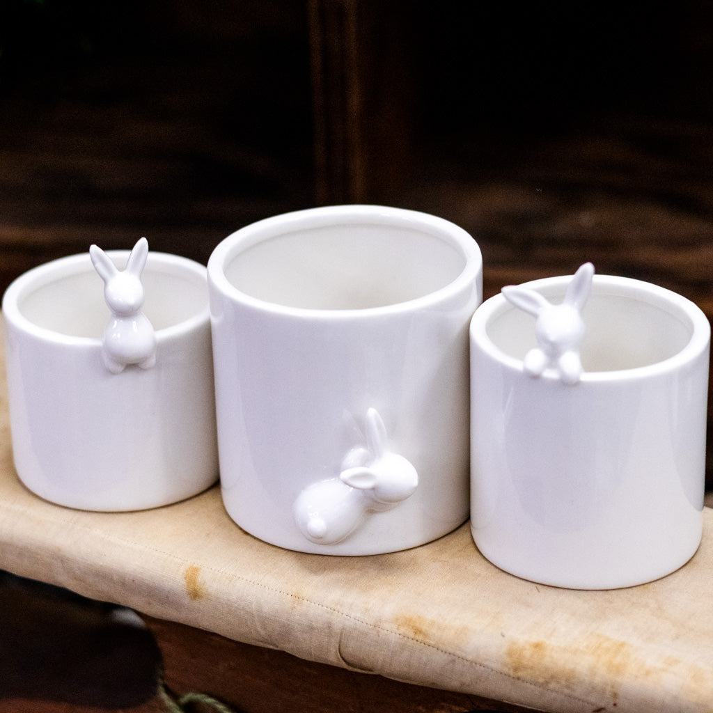 Large Peeking White Bunny Pot