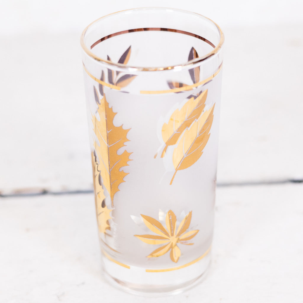 Mid-Century Frosted Gold Glassware Set of Eight