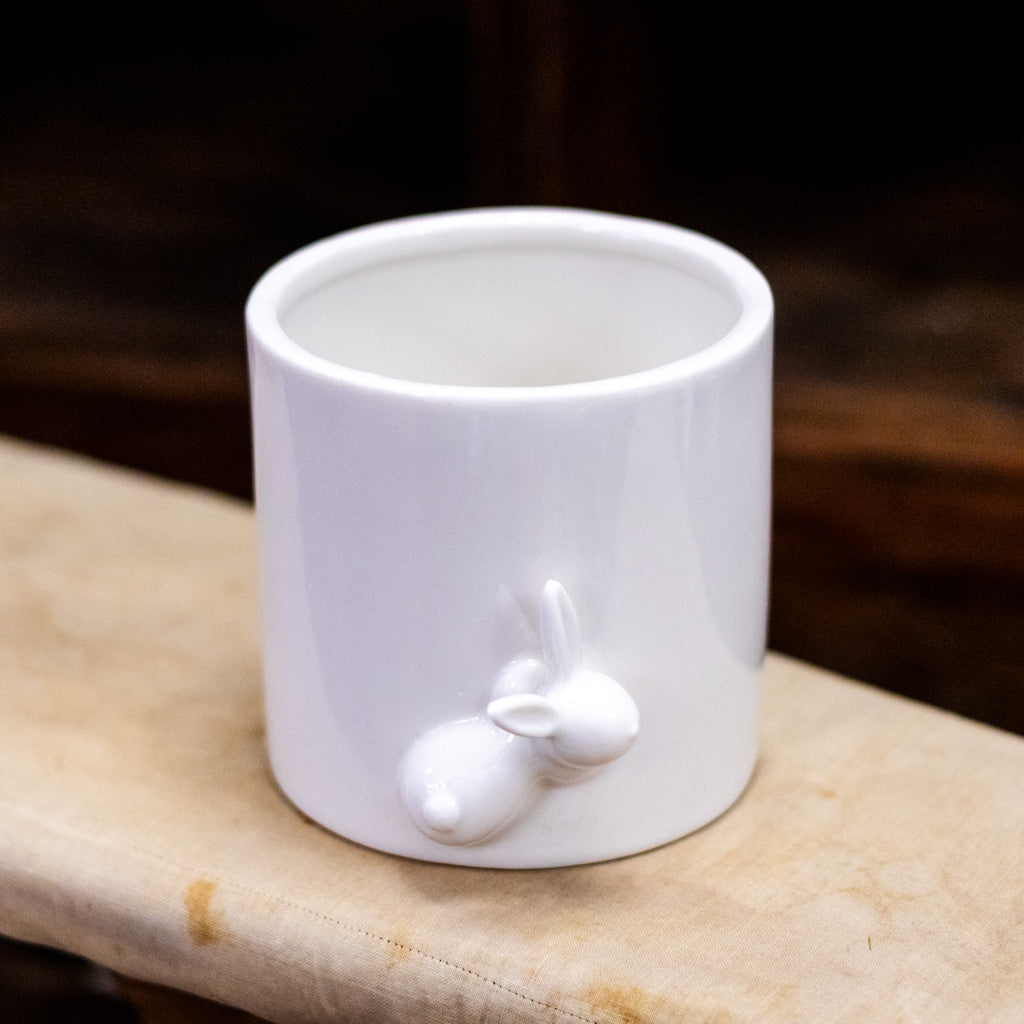 Large Peeking White Bunny Pot