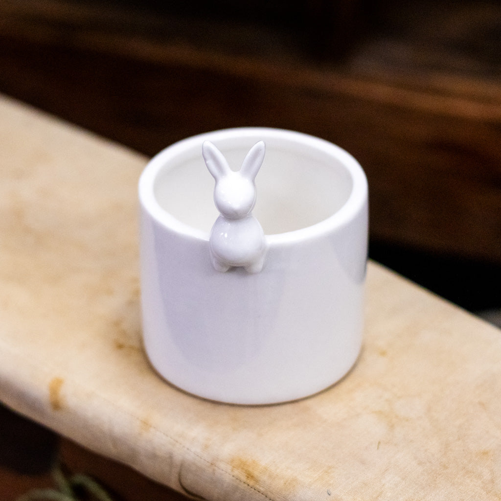 Small Peeking White Bunny Pot
