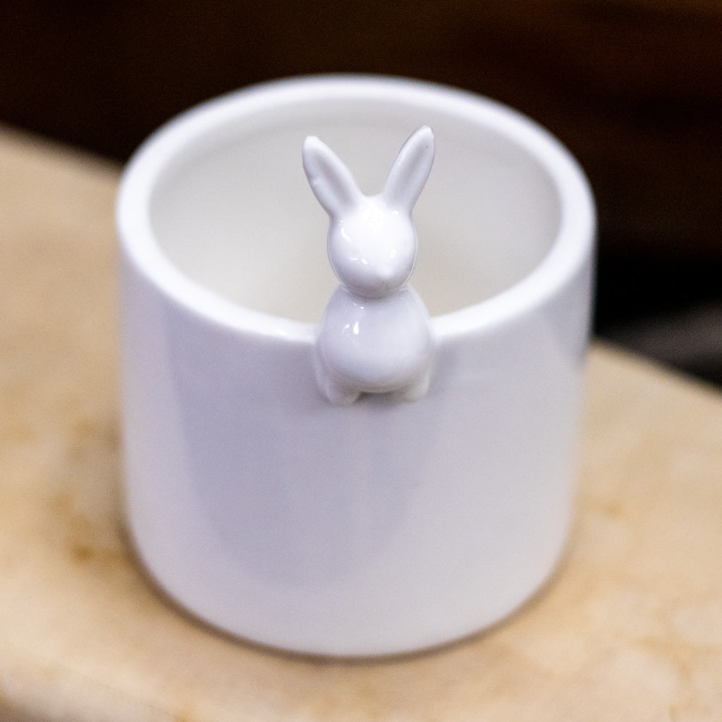 Small Peeking White Bunny Pot