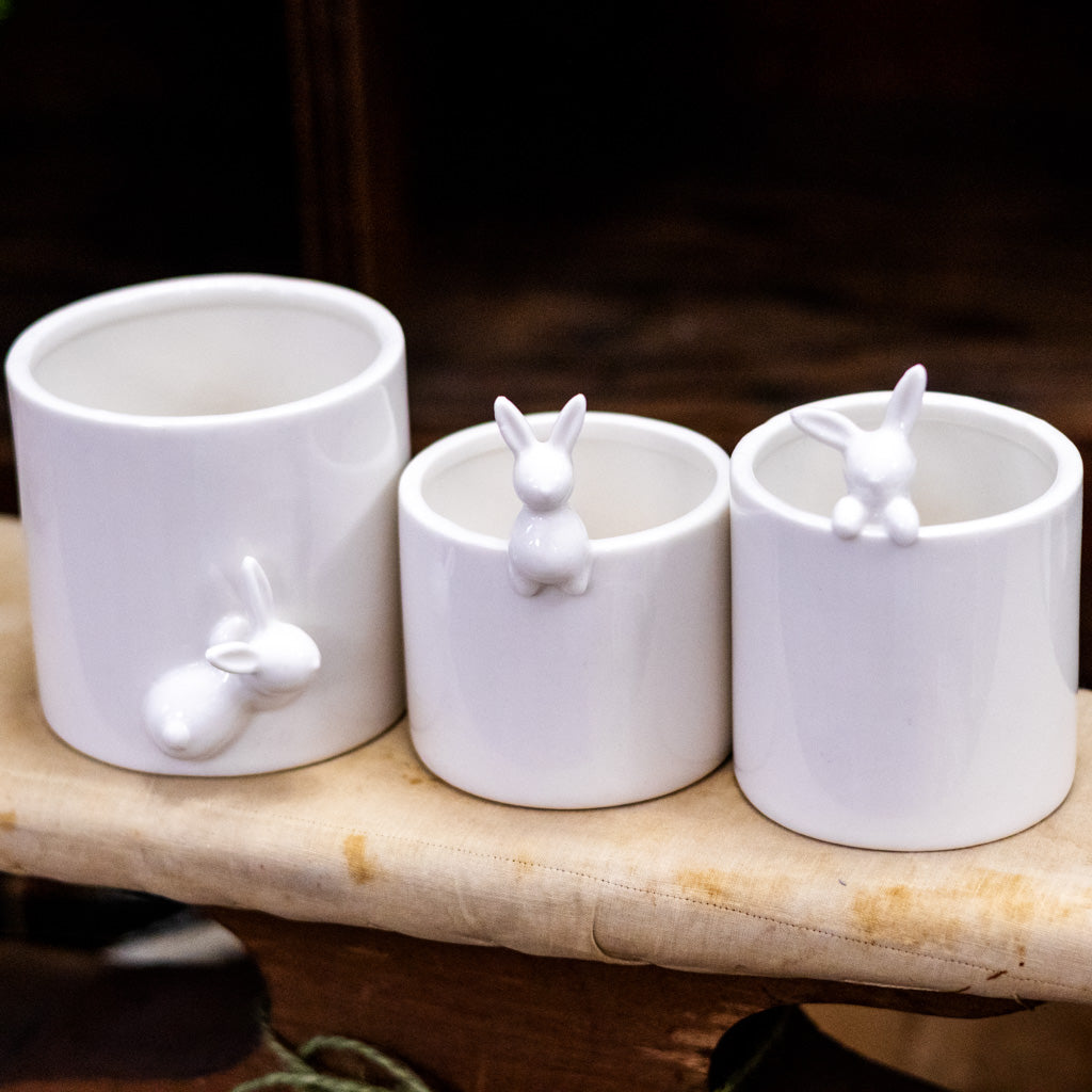 Small Peeking White Bunny Pot