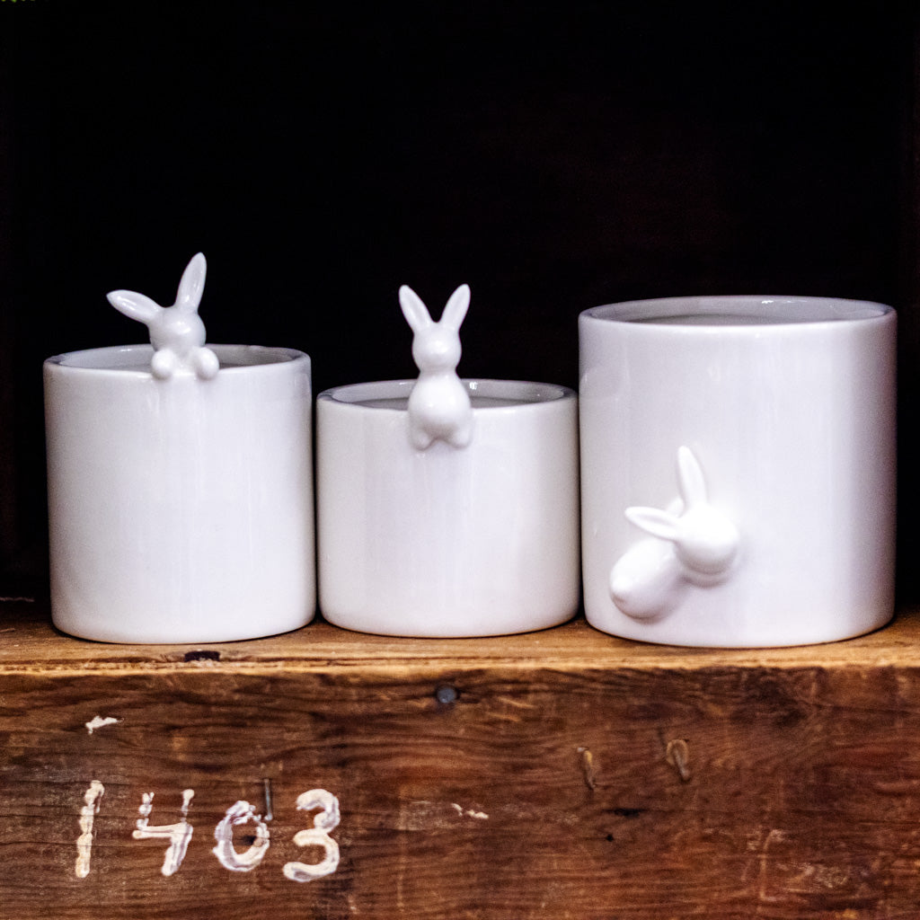Small Peeking White Bunny Pot