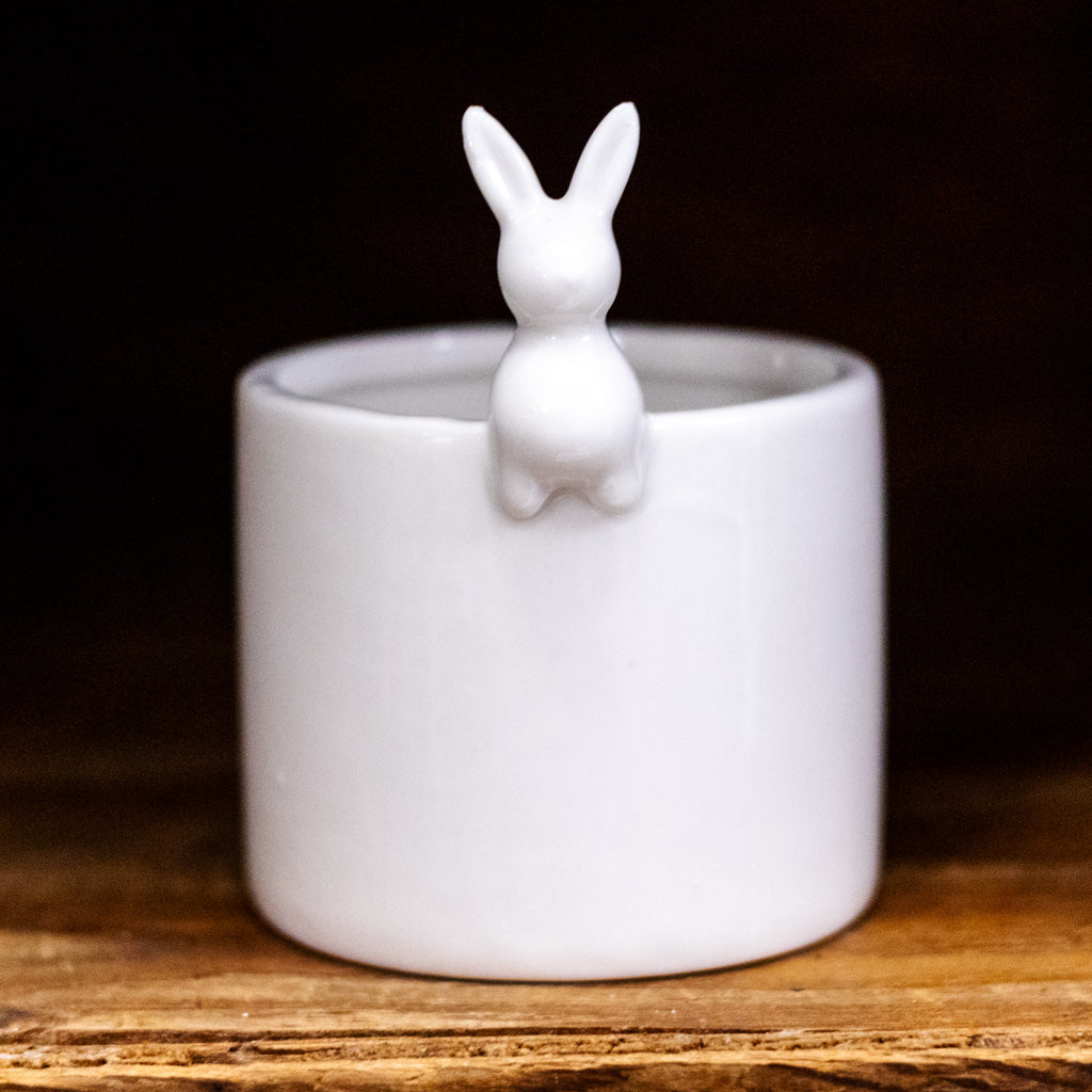 Small Peeking White Bunny Pot