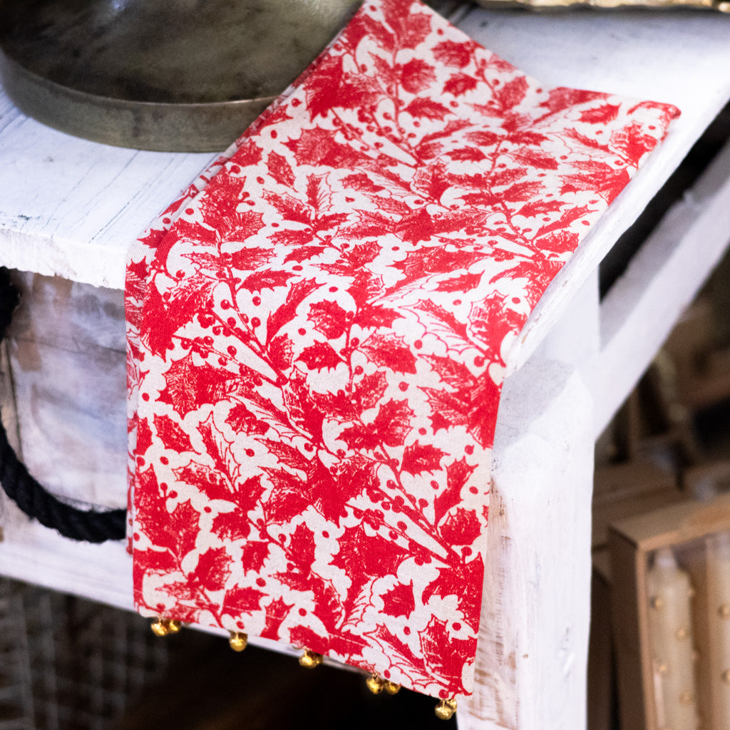 Yuletide Berries and Holly Leaves Towel with Brass Bells