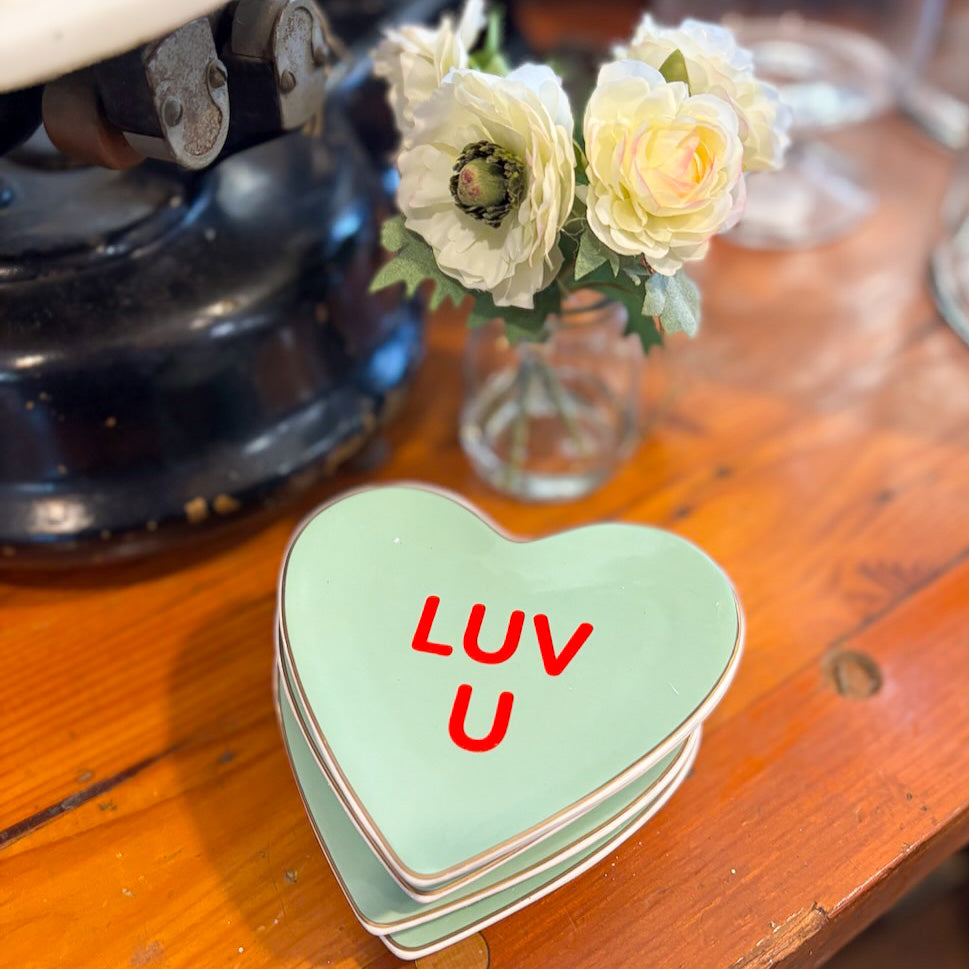 "LUV U" Conversation Candy Heart Trinket Dish