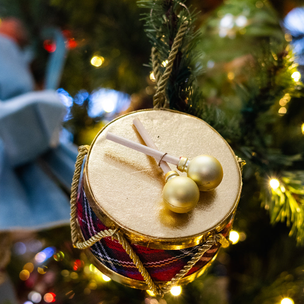 Red Plaid Velvet Drum Ornament