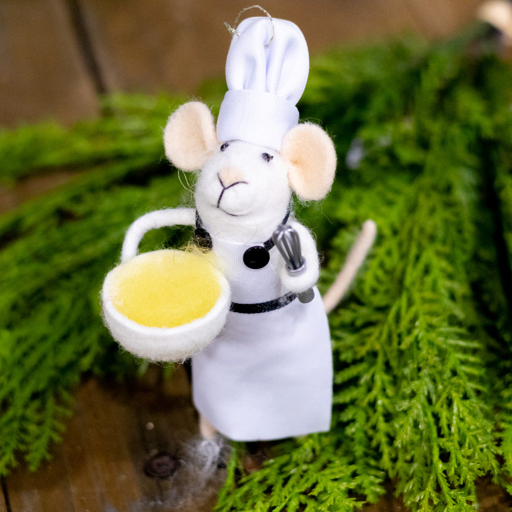 Felt Baker Mouse Holding Mixing Bowl Ornament