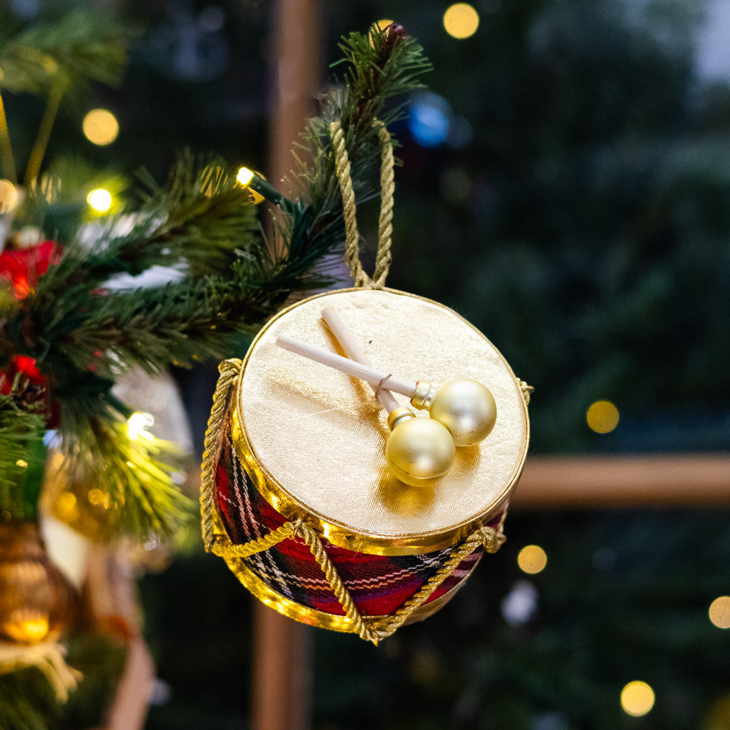 Red Plaid Velvet Drum Ornament