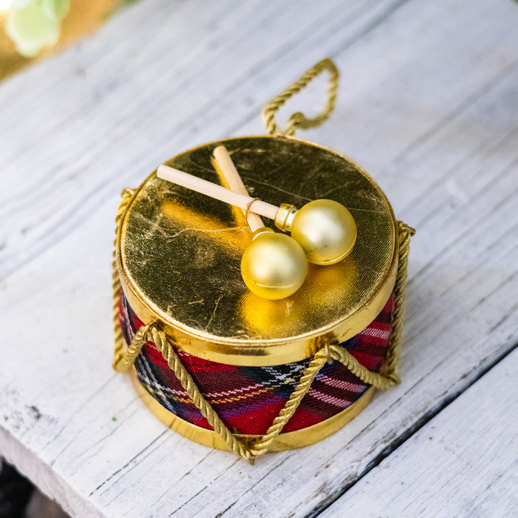 Red Plaid Velvet Drum Ornament