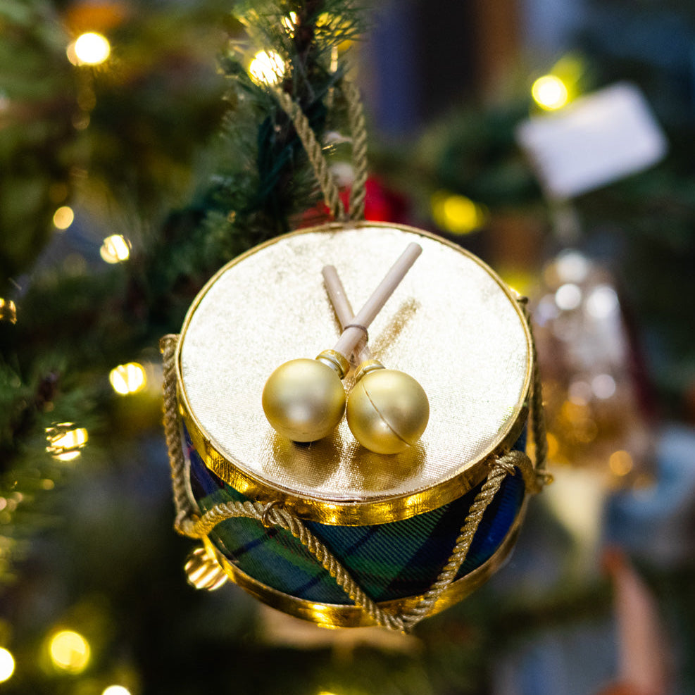 Green Plaid Velvet Drum Ornament